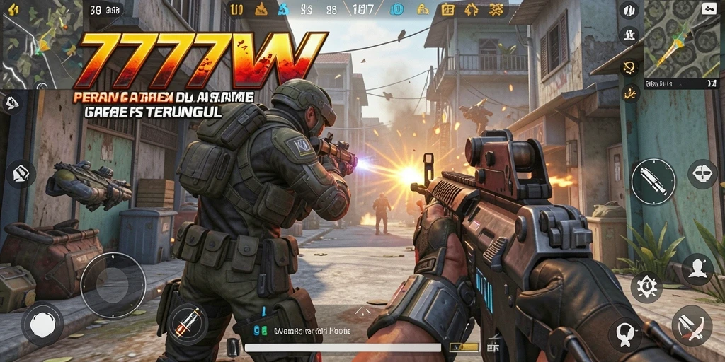 Tampilan aksi mendebarkan dalam game FPS 7777W.