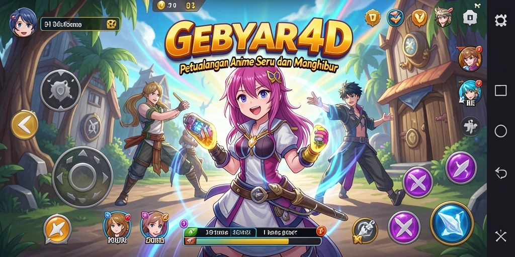 Gameplay seru dari GEBYAR4D yang menampilkan aksi karakter Anime.