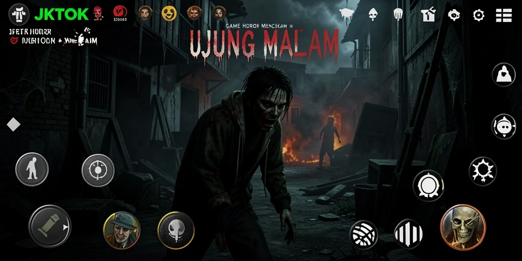Tangkapan layar permainan JKTOK menampilkan suasana horor yang mencekam.