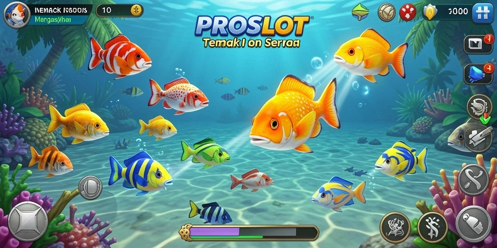 Tampilan gameplay seru dalam PROSLOT dengan aksi menembak ikan.
